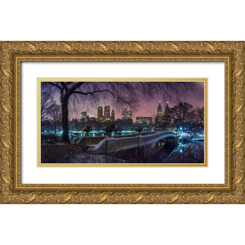 Central park with Manhattan skyline, New York Gold Ornate Wood Framed Art Print with Double Matting by Frank, Assaf