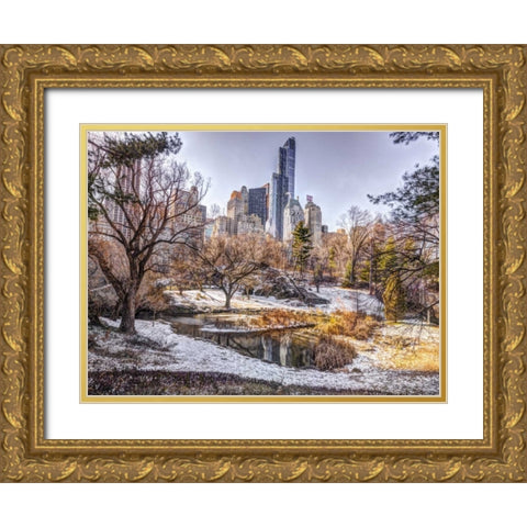 Central park with Lower Manhattan skyline, New York Gold Ornate Wood Framed Art Print with Double Matting by Frank, Assaf