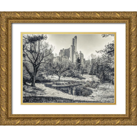 Central park with Lower Manhattan skyline, New York Gold Ornate Wood Framed Art Print with Double Matting by Frank, Assaf