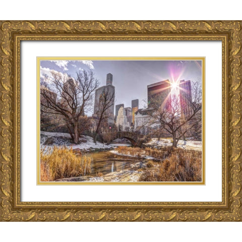 Central park with Lower Manhattan skyline, New York Gold Ornate Wood Framed Art Print with Double Matting by Frank, Assaf