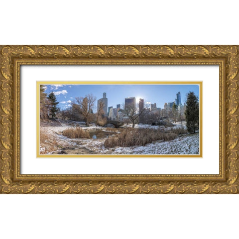 Central park with Lower Manhattan skyline, New York Gold Ornate Wood Framed Art Print with Double Matting by Frank, Assaf