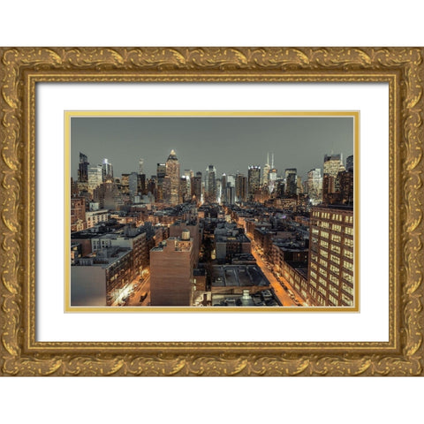 Lower Manhattan-New York Gold Ornate Wood Framed Art Print with Double Matting by Frank, Assaf