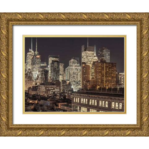 Lower Manhattan cityscape, New York Gold Ornate Wood Framed Art Print with Double Matting by Frank, Assaf