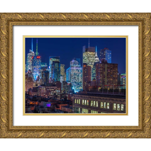 Lower Manhattan cityscape, New York Gold Ornate Wood Framed Art Print with Double Matting by Frank, Assaf