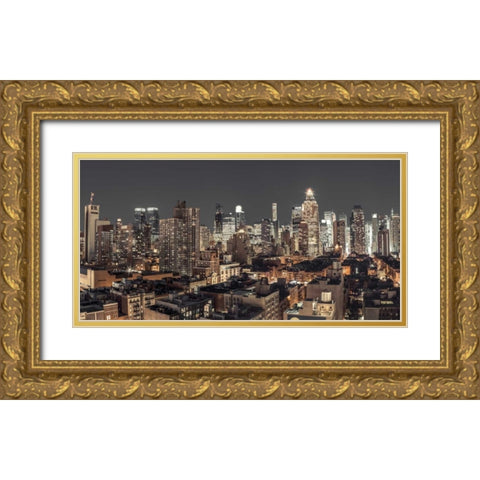 Lower Manhattan cityscape, New York Gold Ornate Wood Framed Art Print with Double Matting by Frank, Assaf