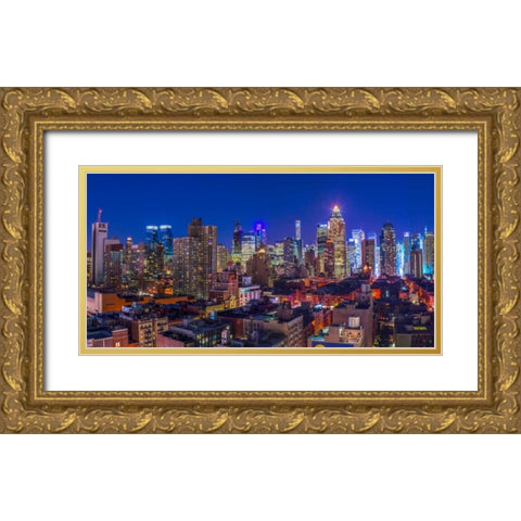 Lower Manhattan cityscape, New York Gold Ornate Wood Framed Art Print with Double Matting by Frank, Assaf