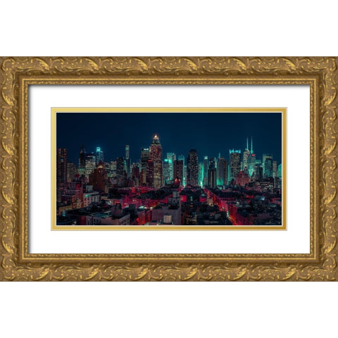 Lower Manhattan-New York Gold Ornate Wood Framed Art Print with Double Matting by Frank, Assaf