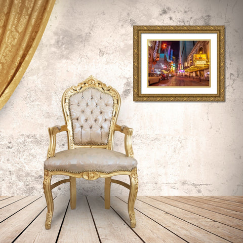 New York city stret in night Gold Ornate Wood Framed Art Print with Double Matting by Frank, Assaf