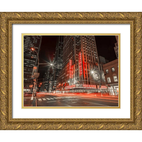 New York city stret in night Gold Ornate Wood Framed Art Print with Double Matting by Frank, Assaf