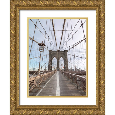 Brooklyn bridge, New York Gold Ornate Wood Framed Art Print with Double Matting by Frank, Assaf