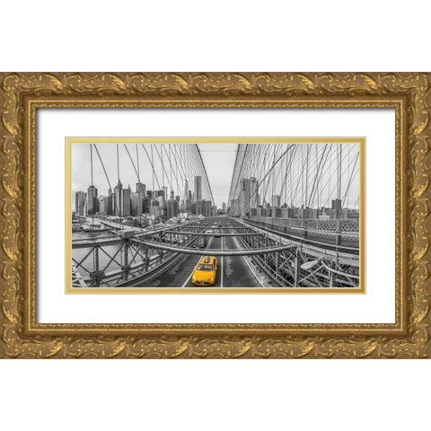 Brooklyn bridge, New York Gold Ornate Wood Framed Art Print with Double Matting by Frank, Assaf