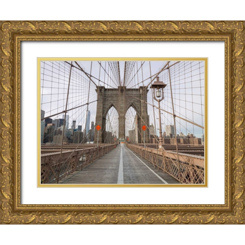 Brooklyn bridge, New York Gold Ornate Wood Framed Art Print with Double Matting by Frank, Assaf