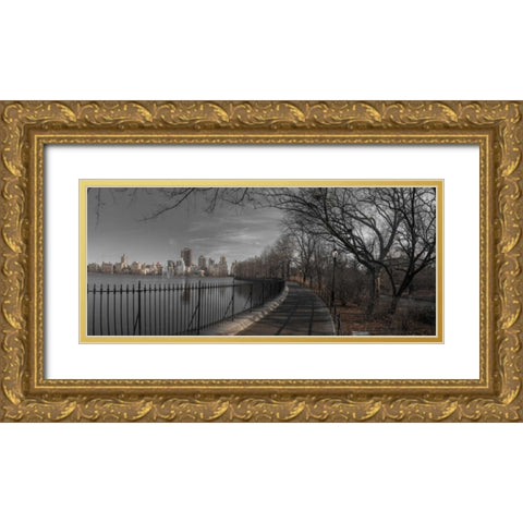 Lower Manhattan cityscape from Central park, New York Gold Ornate Wood Framed Art Print with Double Matting by Frank, Assaf
