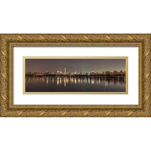View of New York city skyline from Central park in evening Gold Ornate Wood Framed Art Print with Double Matting by Frank, Assaf