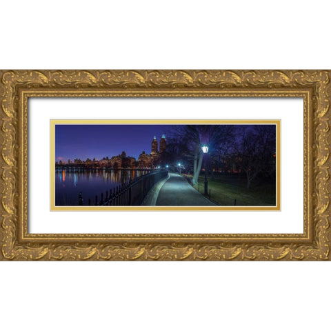 Central park in evening, New York Gold Ornate Wood Framed Art Print with Double Matting by Frank, Assaf