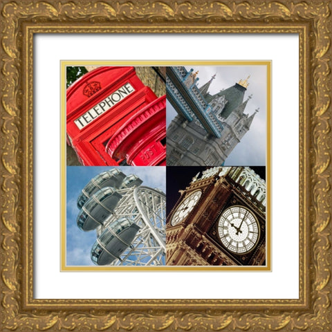 Collage of famous places in London city, UK Gold Ornate Wood Framed Art Print with Double Matting by Frank, Assaf