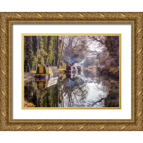 Canal with trees, Kintbury, UK Gold Ornate Wood Framed Art Print with Double Matting by Frank, Assaf