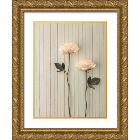 Roses in a row on table Gold Ornate Wood Framed Art Print with Double Matting by Frank, Assaf