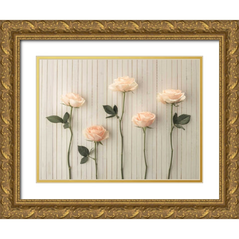 Roses in a row on table Gold Ornate Wood Framed Art Print with Double Matting by Frank, Assaf