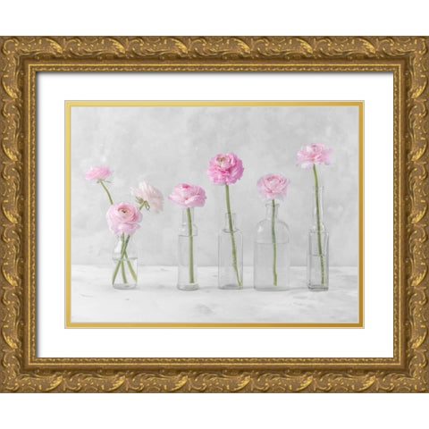 Tulips and Daffodils in glass bottles Gold Ornate Wood Framed Art Print with Double Matting by Frank, Assaf