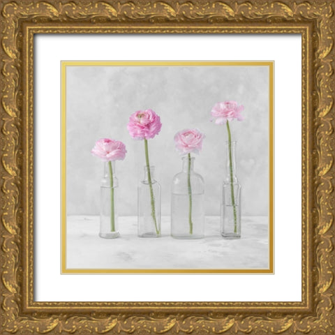 Tulips in glass bottles Gold Ornate Wood Framed Art Print with Double Matting by Frank, Assaf