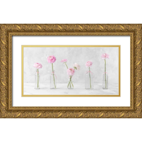 Ranuncuclus flowers in glass bottles Gold Ornate Wood Framed Art Print with Double Matting by Frank, Assaf