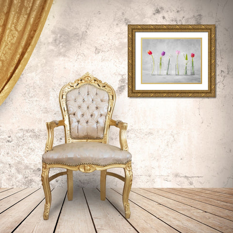Ranuncuclus flowers in glass bottles Gold Ornate Wood Framed Art Print with Double Matting by Frank, Assaf