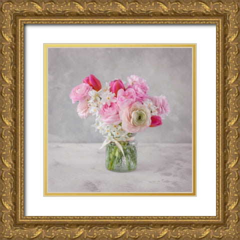 Bunch of mixed flowers in glass bottle Gold Ornate Wood Framed Art Print with Double Matting by Frank, Assaf