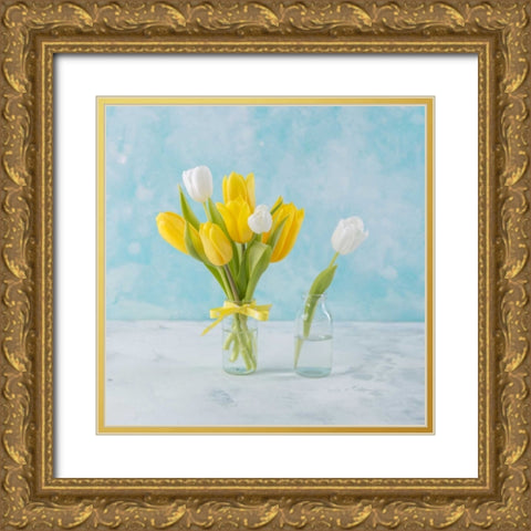 Fresh Tulips in glass bottle Gold Ornate Wood Framed Art Print with Double Matting by Frank, Assaf
