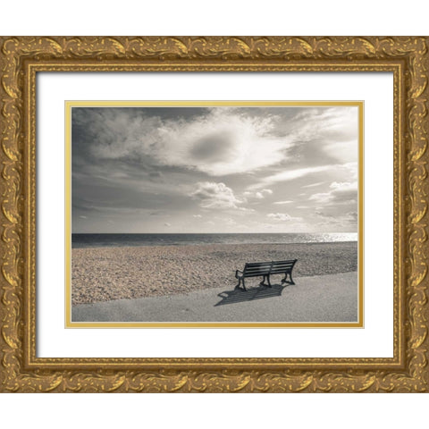 Bench at seaside promenade Gold Ornate Wood Framed Art Print with Double Matting by Frank, Assaf
