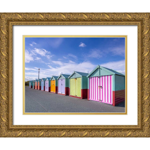 Colorful beach huts in a row Gold Ornate Wood Framed Art Print with Double Matting by Frank, Assaf