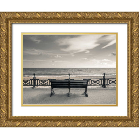 Bench at seaside promenade Gold Ornate Wood Framed Art Print with Double Matting by Frank, Assaf
