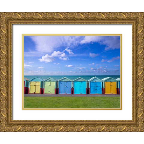 Colorful beach huts in a row Gold Ornate Wood Framed Art Print with Double Matting by Frank, Assaf