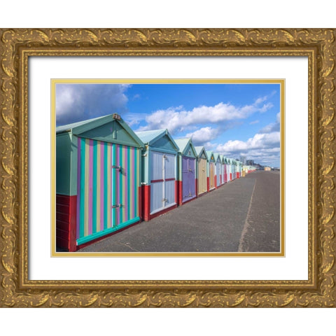 Colorful beach huts in a row Gold Ornate Wood Framed Art Print with Double Matting by Frank, Assaf