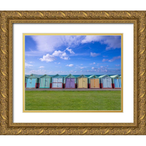 Colorful beach huts in a row Gold Ornate Wood Framed Art Print with Double Matting by Frank, Assaf