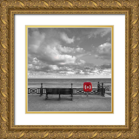 Bench at seaside promenade Gold Ornate Wood Framed Art Print with Double Matting by Frank, Assaf