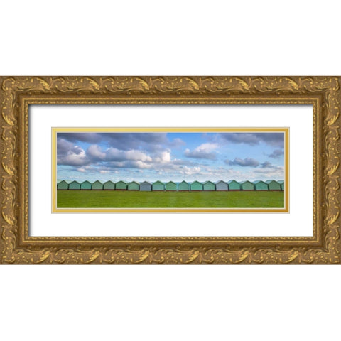 Beach huts in a row Gold Ornate Wood Framed Art Print with Double Matting by Frank, Assaf