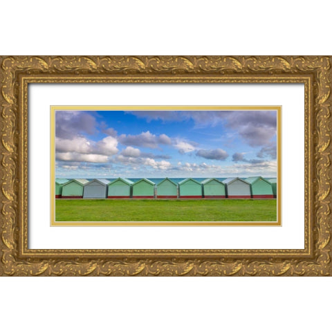 Beach huts in a row Gold Ornate Wood Framed Art Print with Double Matting by Frank, Assaf