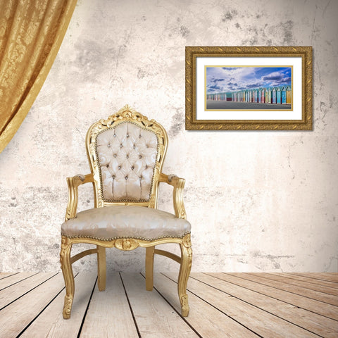 Colorful beach huts in a row Gold Ornate Wood Framed Art Print with Double Matting by Frank, Assaf