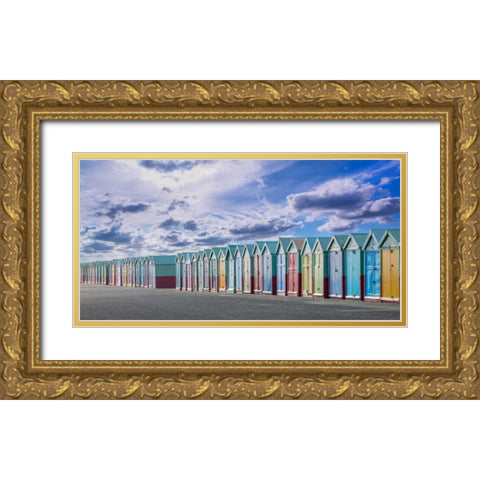 Colorful beach huts in a row Gold Ornate Wood Framed Art Print with Double Matting by Frank, Assaf