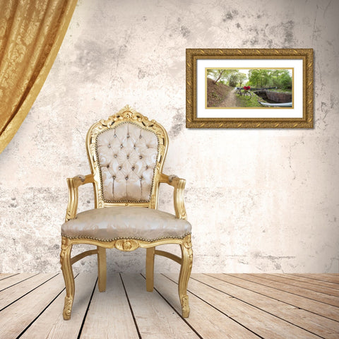 Bicycle with bunch of red roses by the canal Gold Ornate Wood Framed Art Print with Double Matting by Frank, Assaf