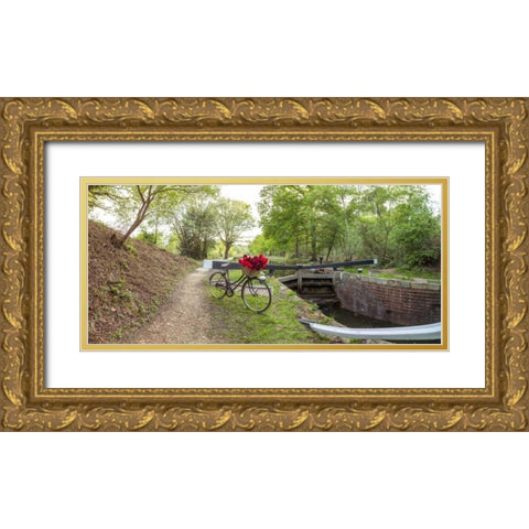 Bicycle with bunch of red roses by the canal Gold Ornate Wood Framed Art Print with Double Matting by Frank, Assaf