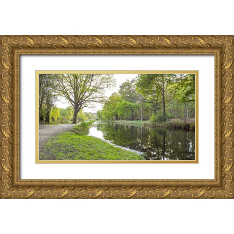 Bicycle with bunch of red roses by the canal Gold Ornate Wood Framed Art Print with Double Matting by Frank, Assaf