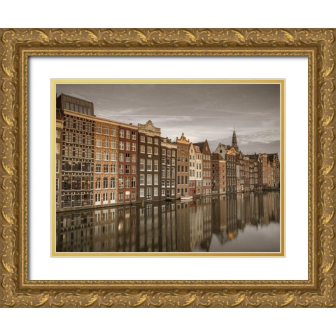Houses alongside canal-Amsterdam Gold Ornate Wood Framed Art Print with Double Matting by Frank, Assaf