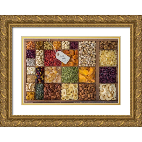 Assorted dry fruits in a wooden box Gold Ornate Wood Framed Art Print with Double Matting by Frank, Assaf
