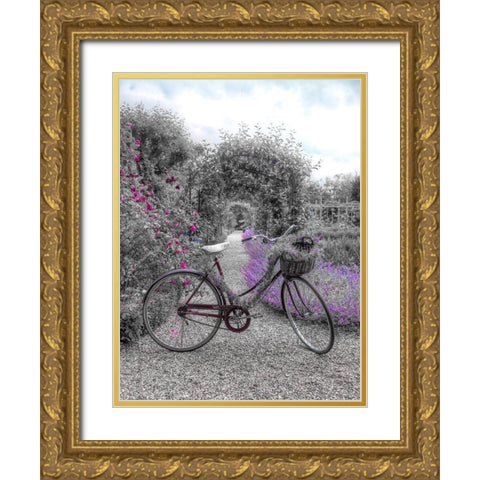 Bicycle on a garden path Gold Ornate Wood Framed Art Print with Double Matting by Frank, Assaf