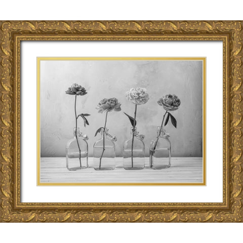 Peonies in glass bottles Gold Ornate Wood Framed Art Print with Double Matting by Frank, Assaf
