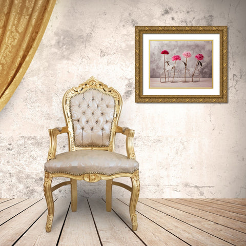 Peonies in glass bottles Gold Ornate Wood Framed Art Print with Double Matting by Frank, Assaf