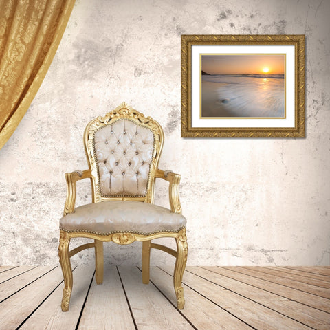 Tranquil Beach Sunset Gold Ornate Wood Framed Art Print with Double Matting by Frank, Assaf