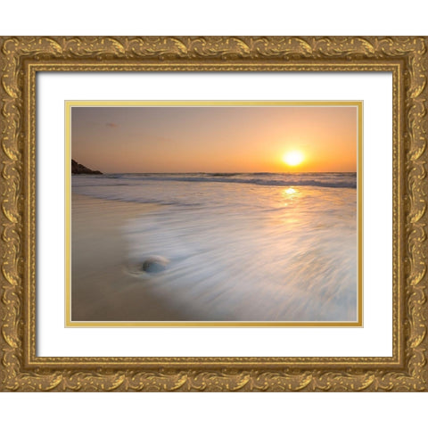 Tranquil Beach Sunset Gold Ornate Wood Framed Art Print with Double Matting by Frank, Assaf